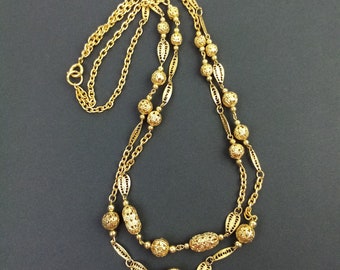 vintage necklace gold with filigree pearls, old costume jewelry, gift for girlfriend/ sister/ mother/ aunt