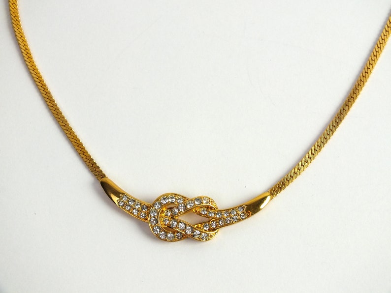 Vintage Necklace Ladies Gold With Rhinestones, Old Costume Jewelry