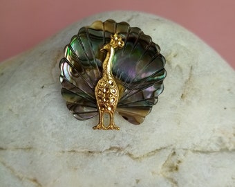 vintage Pfau Brosche, Geschenk, Mitbringsel, Gold/ Abalone Paua Schnecke, Schmuck für Frauen