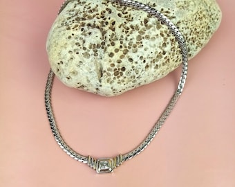 vintage Collier Halskette Silber/ Gold mit Strass, Modeschmuck 80/ 90er Jahre, Geschenk für Freundin, Schwester, Mutter