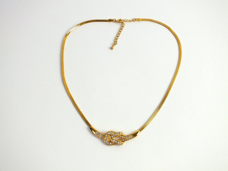 Vintage Necklace Ladies Gold With Rhinestones, Old Costume Jewelry