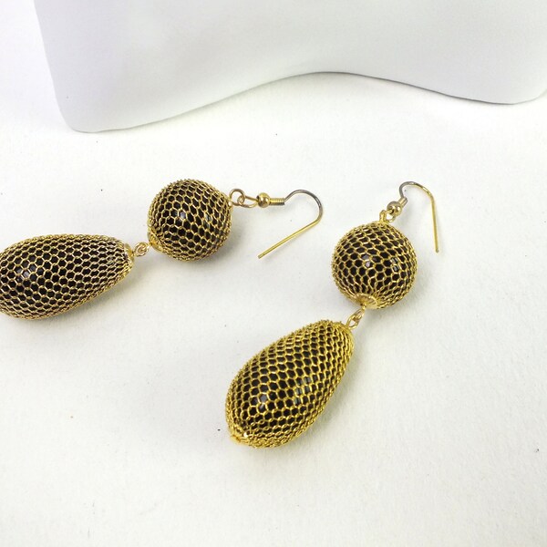 pendientes de perlas doradas, joyas vintage, regalo para mujeres, grandes pendientes colgantes, bisutería
