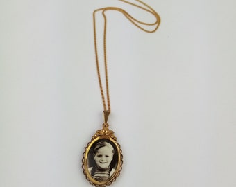 collana con medaglione fotografico antico, ciondolo per foto, doppia placcatura in oro, bigiotteria vintage, regalo per le donne