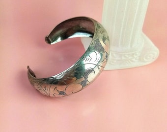 antique 925 silver bangle with floral pattern, sterling bangle with flowers, vintage women's bracelet