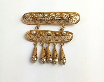 original vintage Brosche Gold/ Faux Perlen, Orden Anstecker, antiker Modeschmuck, Anstecknadel, Geschenk für Frauen/ Männer