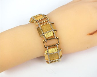 Vintage Lanvin Paris Damen Armband Bicolor Gold Silber – Designer Modeschmuck Gliederarmband