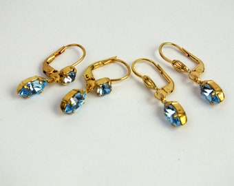vintage earrings with rhinestones, old fashion jewelry from the 80s, hanging earrings double gold, gift for the girlfriend