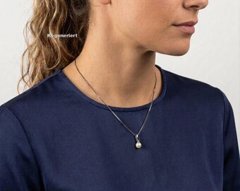 Vintage 333er Weißgold Anhänger – Halskette mit blauem Topas & Perle – Echt Schmuck – Goldanhänger – Zeitloser Damen Schmuck