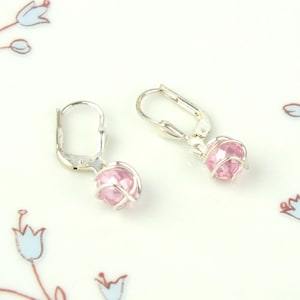 Vintage 925 Sterling Silver Women&#39;s Earrings Hanging with Pink Glass Pearl, Drop Earrings, Real Jewelry, Gift for Her, Birthday Gift