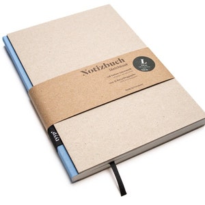 Libreta de diseño A5 hecha a mano con papel 100% reciclado "BerlinBook" - Azul claro - Cartón reciclado