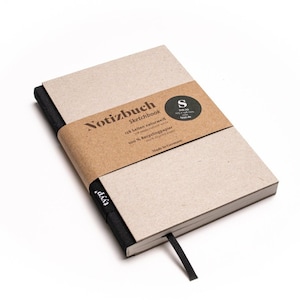 Handmade small designer notebook made of 100% recycled paper &quot;BerlinBook&quot; - Black/Recycled cardboard