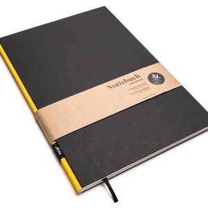 Handmade large designer notebook made of 100% recycled paper &quot;BerlinBook&quot; - Taxi Yellow/Black