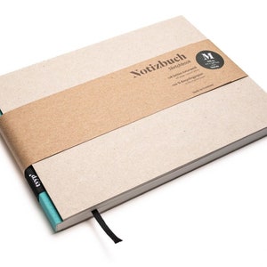 Cuaderno de bocetos hecho a mano A5, formato apaisado de papel 100% reciclado “BerlinBook” - Azul Maldivas/cartón reciclado