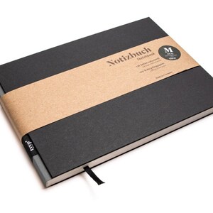 Handgemachtes Skizzenbuch A5, Querformat aus 100 % Recyclingpapier „BerlinBook“ - Carbon Grau - Schwarz