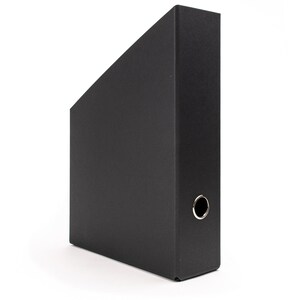 May include: A black hanging file folder with a metal ring on the side.