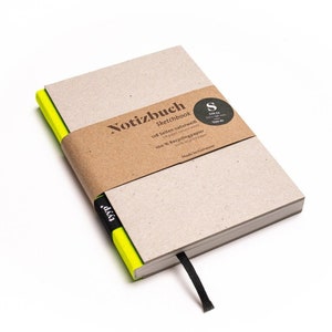 Handmade small design notebook made of 100% recycled paper &quot;BerlinBook&quot; - Neon Yellow/Recycled cardboard