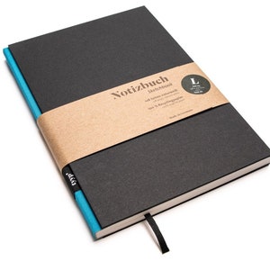 Handmade design notebook A5 made of 100% recycled paper &quot;BerlinBook&quot; - Turquoise Blue/Black