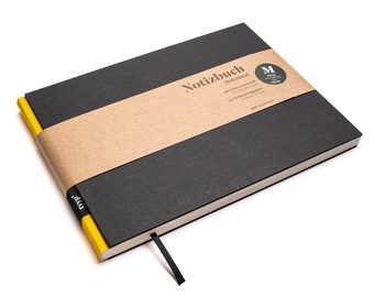 Quaderno da disegno A5 fatto a mano, formato orizzontale in carta riciclata al 100% “BerlinBook” - Taxi Giallo - Nero