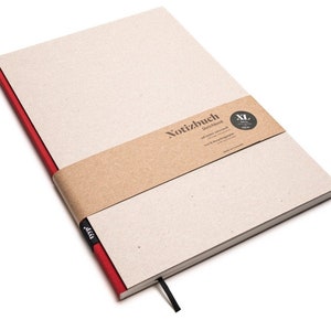 Libreta de diseño grande, hecha a mano con papel 100 % reciclado "BerlinBook" - Rojo/Cartón reciclado