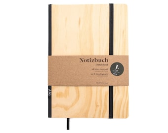Pusty notatnik A5 | Fornir z prawdziwego drewna sosnowego | Perforowany papier z recyklingu | Bullet Journal | Prezent