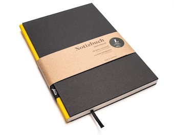 A5 blank notebook, taxi design, yellow and black | BerlinBook recycled paper, perforated | Handmade in Germany | Sustainable and vegan | Gift
