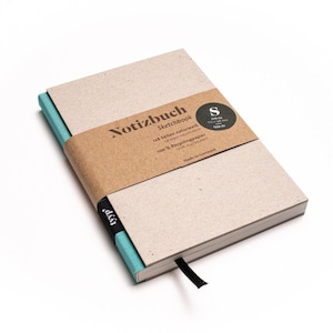 Handmade small designer notebook made of 100% recycled paper &quot;BerlinBook&quot; - Maldive Blue/Recycled cardboard