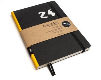 Calendario tascabile sostenibile 2024 in carta riciclata al 100% “Design Calendar” giallo - nero