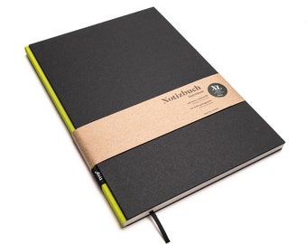 Grand carnet design fait main en papier 100% recyclé « BerlinBook » - vert lime/noir