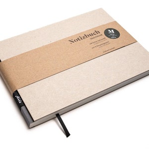 Cuaderno de bocetos hecho a mano, tamaño A5, formato horizontal, fabricado con papel 100 % reciclado "BerlinBook" - Gris carbón/Cartón reciclado
