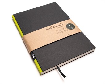 Carnet design A5 fait main en papier 100% recyclé « BerlinBook » - vert lime/noir