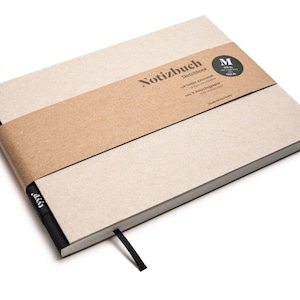 Cuaderno de bocetos hecho a mano A5, formato apaisado de papel 100% reciclado “BerlinBook” - negro/cartón reciclado
