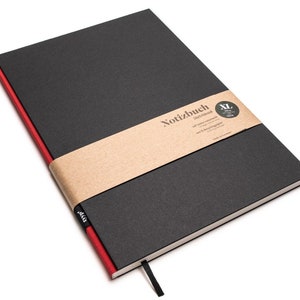 Handmade large designer notebook made of 100% recycled paper &quot;BerlinBook&quot; - Red/Black