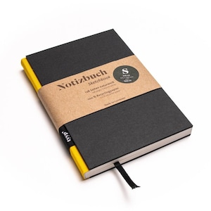 Handmade small designer notebook made of 100% recycled paper &quot;BerlinBook&quot; - Taxi yellow/black