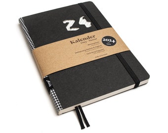 Sustainable pocket calendar 2024 made from 100% recycled paper "Design Kalender" Houndstooth - Black