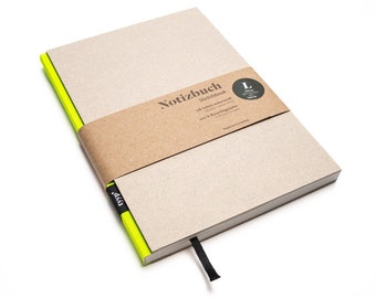 Carnet design fait main A5 en papier 100% recyclé « BerlinBook » - jaune fluo - carton recyclé