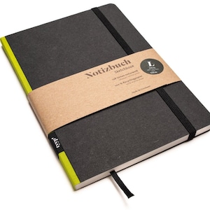 Handmade designer notebook A5 made of 100% recycled paper &quot;Classic&quot; - Lime Green - Black
