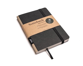 Handmade design notebook A6 made of 100% recycled paper "classic" - latte brown - black