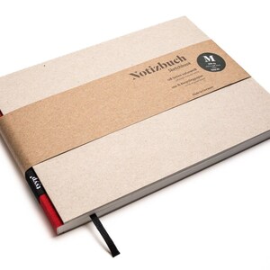 Cuaderno de bocetos hecho a mano A5, formato apaisado hecho de papel 100 % reciclado "BerlinBook" - cartón rojo / reciclado
