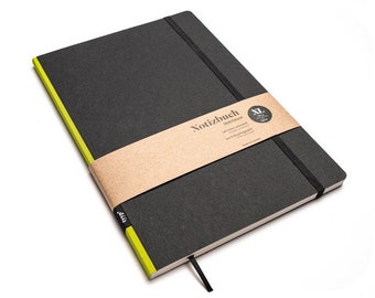 Handmade design notebook A4 made from 100% recycled paper “Classic” - lime green - black