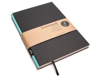 Handmade design notebook A5 made of 100% recycled paper “BerlinBook” - Maldive blue/black