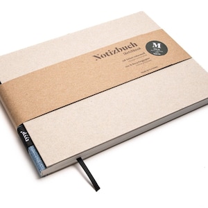 Cuaderno de bocetos hecho a mano, tamaño A5, formato horizontal, fabricado con papel 100 % reciclado "BerlinBook" - Azul vaquero/Cartón reciclado