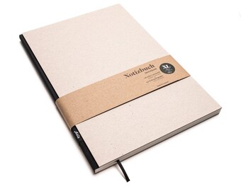 Handmade large designer notebook made from 100% recycled paper “BerlinBook” - black/recycled cardboard