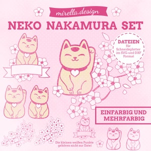 Plotter Files Neko Nakamura Set Cat Japanese Wink cat Cherry blossom image 1