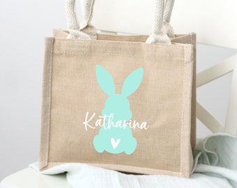 Osterkörbchen Tasche für Kinder Jutetasche Ostern personalisiert mit Name, Osterhase