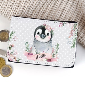 Kinder Geldbörse Portmonee personalisiert mit Name Pinguin
