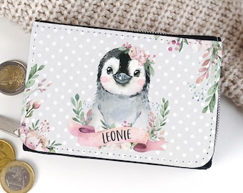 Kinder Geldbörse Portmonee personalisiert mit Name Pinguin