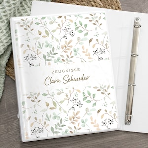 Zeugnismappe Zeugnisordner personalisiert, Blumenmuster, Geschenk zur Einschulung, Schulanfang, Zeugnisse