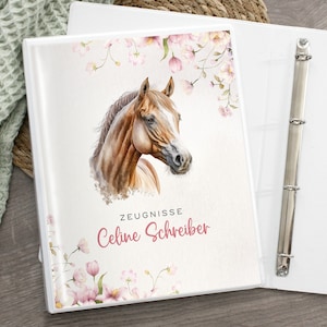 Zeugnisordner Pferd Zeugnismappe personalisiert mit Namen, Geschenk zur Einschulung, Schulkind