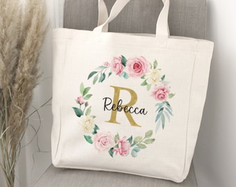 Tasche Shopper, personalisiert mit Name und Blumenkranz