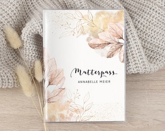 Mutterpasshülle personalisiert Blumen Blätter blush gold